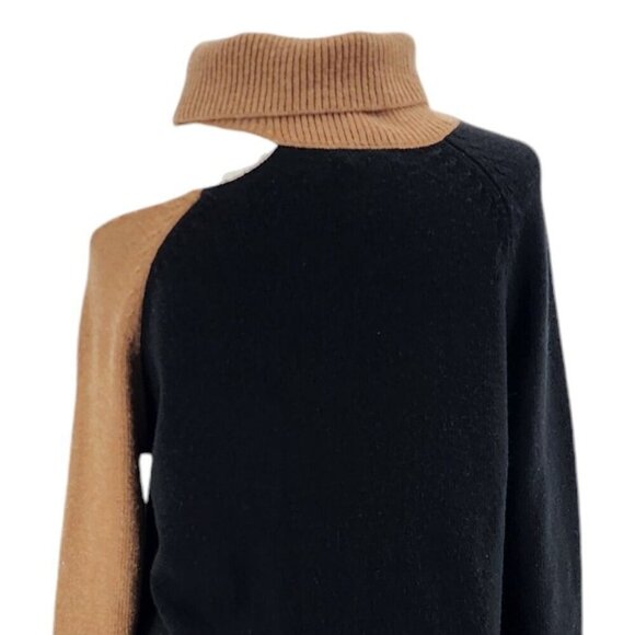 NWT Evereve Jamison Color Block Cutout Black Camel Turtleneck Knit Sweater Small - Picture 6 of 10